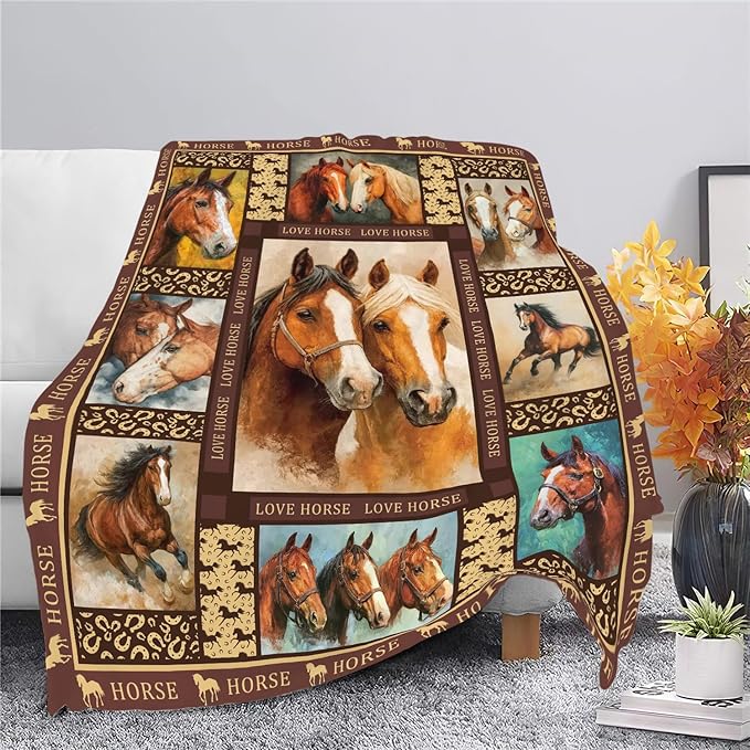 Horse Throw Blanket Horse Stuff Gifts for Kids Girls Boys Adults Women Men Soft Cozy Warm Plush Fluffy Fuzzy Fleece Blanket Decor 50''X60''