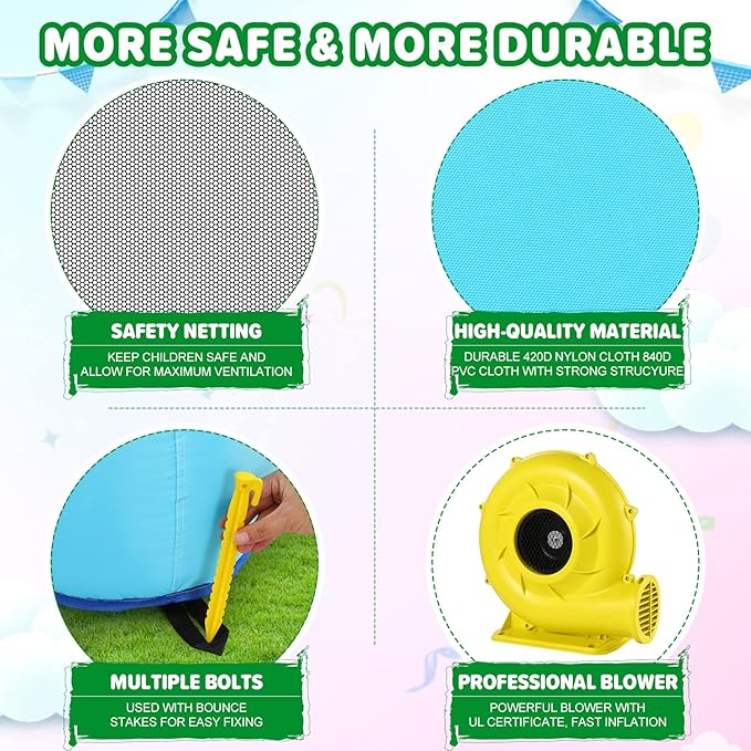 Inflatable Water Slide, 10 in 1 Bounce House Water Park with 580W Blower Climbing Wall, Splash Pool, Cannon, Jump Area, Basketball Hoop, Ball Gate, Water Slides Kids Bouncy Castle for Backyard Fun