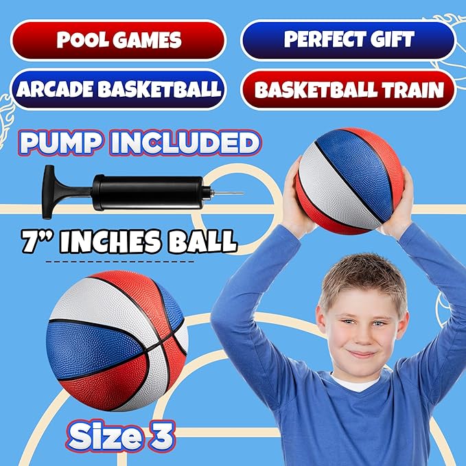 Bedwina Mini Rubber Basketball Balls for Kids - (Pack of 12) 7 Inch, Size 3 - Pool Basketball Hoop Set, Outdoor & Indoor Small Hoops Carnivals, Game Prizes
