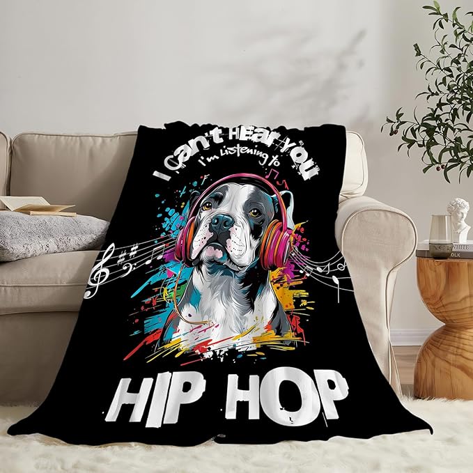 French Bulldog Throw Blanket Ultra Soft Cozy Funny Hip-Hop Music Dog Blanket Fleece Fuzzy Plush Bulldog Lovers Decor Gifts for Women Girls Adults Couch Sofa 60"x50"