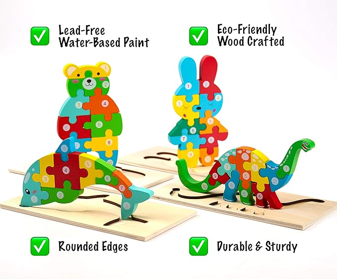 Montessori Mama Wooden Toddler Puzzles for Kids Ages 2-4, Montessori Toys for 3 Year Old, Animal Toddlers Toys Ages, 4-Pack Learning Toddler Puzzle