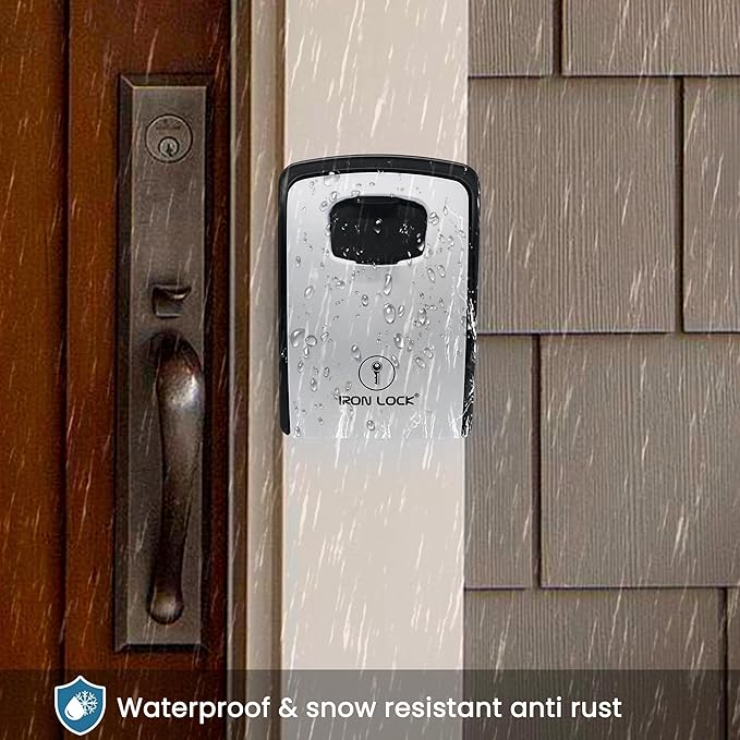 Iron Lock® XXL Wall Mount Key Lock Box for Keys 4 Digit Combination with Resettable Code with A B Switch Extra Large lockbox Indoor Outdoor Waterproof Big Key Lock Box House Spare Keys (XXL, Grey)