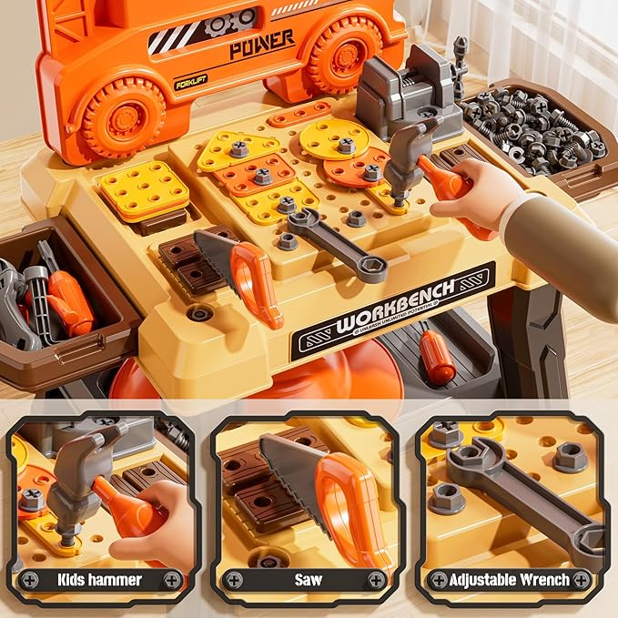 Kids Tool Bench Set with Electric Drill and Realistic Tool, Pretend Play Construction Workbench Toys for Toddlers Ages 3-5 Years Old, Birthday Gifts for Boys Age 3 4 5 6 7 8 Year Old