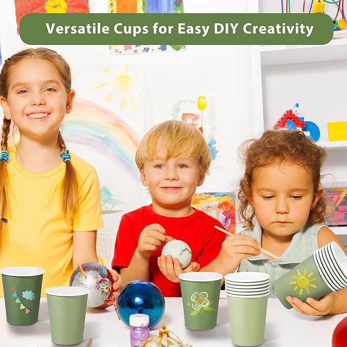 144 Pieces Sage Green Paper Cups 9 Oz Disposable Coffee Paper Cups Gradient Green Party Cup Beverage Drinking Cup for Wedding, Birthday, Holiday Party, DIY, and Picnic