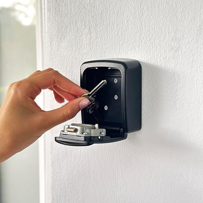 Iron Lock® Wall Mount Key Lock Box with 4-Digit Combination, Resettable Code, A B Switch, and 5-Key Capacity - Indoor/Outdoor Waterproof Lockbox for House Keys and Spare Keys (Small, Black)