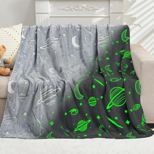 inhand Glow in The Dark Stars Blanket for Girls Boys Cute Kids Throw Blanket Funny Space Moon Galaxy Blanket Gaming Room Decor Toys Birthday Gifts Ideas Stuff for 1-10 Years Old (40''x60'' Grey)