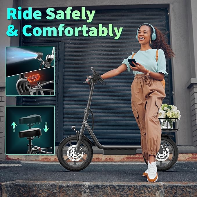 Electric Scooter, 8.5" /10" /14" Tire, 16/19/22 Mph Top Speed, 12/22/27/28/49 Miles Long Range, Folding Escooter for Adults and Teens with Dual Braking,Dual Suspension, App