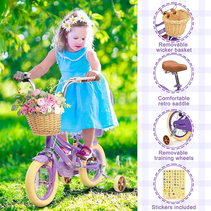 XJD Girls Bike for Toddlers and Kids Ages 2-12 Years Old,12 14 16 Inch Kids Bike with Training Wheels & Basket
