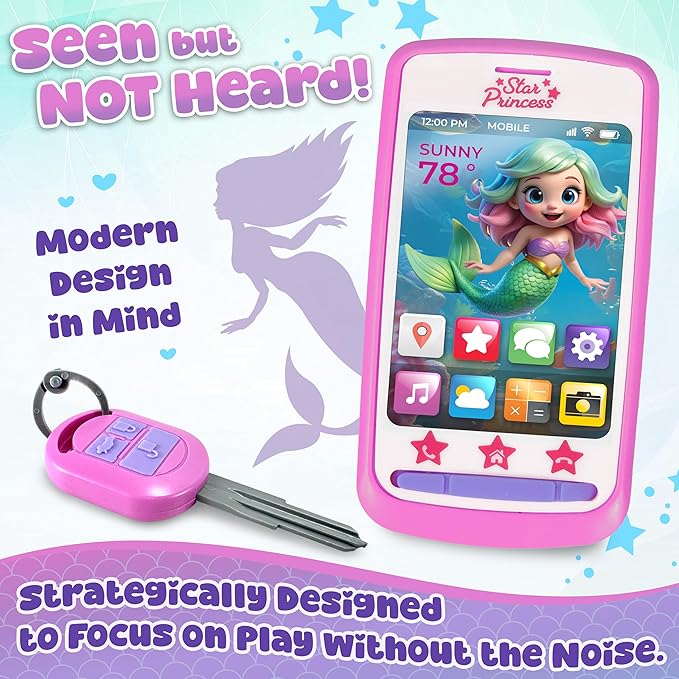 Play Purse for Little Girls and Toddlers - Mermaid Purse Toys for Kids Pretend Play Accessories: Phone, Wallet, Credit Cards, Keys, Pretend Makeup Mermaid Gift for Girl Age 3 4 5 6 7 8 Years and Up