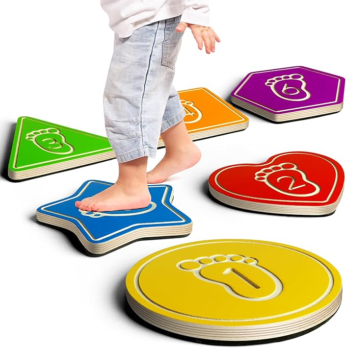 Wooden Balance Stepping Stones for Kids, Toddler Balance Beam Toy(Multi-Shape and Colored)