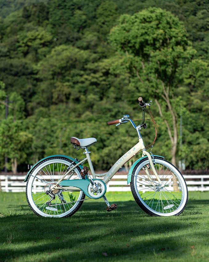 24 Inch 6-Speed Hybrid Beach Cruiser Bike for Girls Youth Ages Over 8 Years Old Kids Bicycle with Dual V-Brakes Adjustable Seat, Multiple Colors