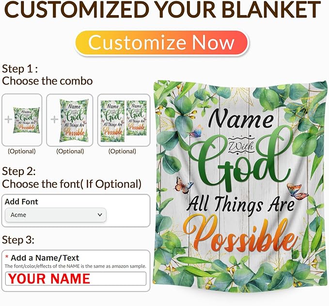 Personalized Blanket for Women Girls, Christian Throw Blanket Gifts for Kids Teens Adults, 50"x60" Cute Custom Flannel Blankets Gift for Girl Soft Lightweight Throws for Couch Sofa Bed Decor