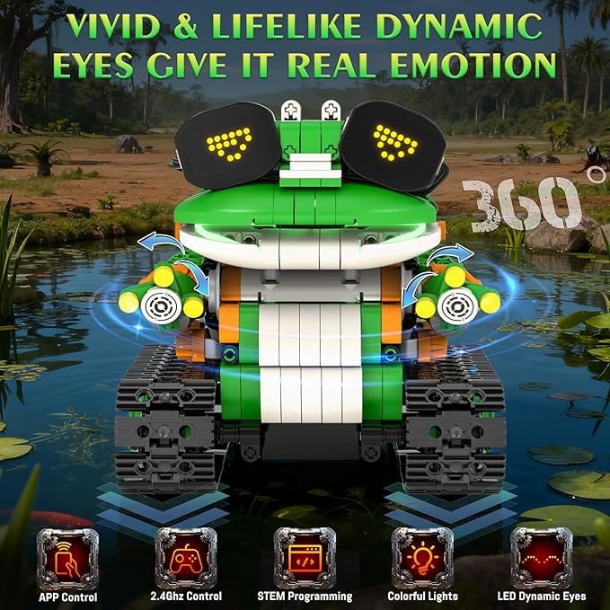 STEM Robot Building Kits for Kids 6-14, 5in1 Remote & APP Controlled STEM Tractor/Frog/Robot Building Toys, 732 Pcs Educational Building Block Sets for Kids, Erector Sets Gifts for Boys Girls