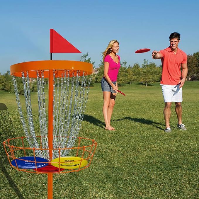 Disc Golf Basket - Portable Disc Golf Target with Heavy Duty 24-Chains Come with 6pcs Disc Golf Discs and Carry Bag, Ground Stake -Suitable for Players of All Levels - Multi Color Available
