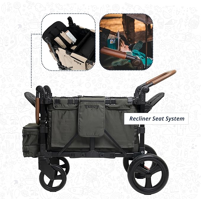 Keenz XC EVO - Luxury Comfort Stroller Wagon | Foldable 2 Passenger with Adjustable Canopy | Green