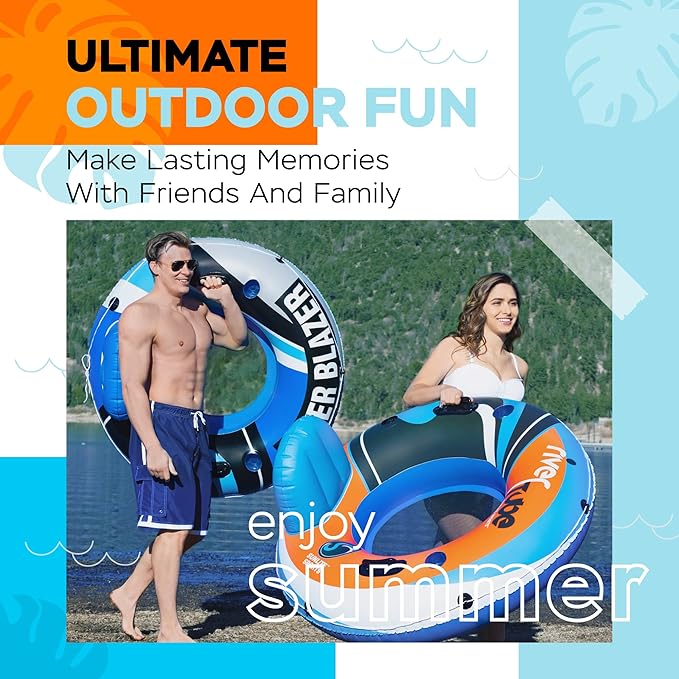 2025 New & Upgraded Sunlite Sports Heavy Duty River Tube Inflatable, Premium Water Float to Lounge Above Lake and River, Outdoor Water Raft Sport Fun, Recreational Use