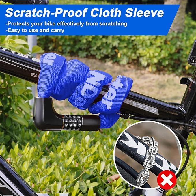 NDakter Upgrade Bike Chain Lock with 4 Digit Combination and 2 Keys, 3.2/4.28 Ft Heavy Duty Anti-Theft Bicycle Lock, 2 Ways to Unlock High Security Scooter Locks for Ebike, Escooter, Door