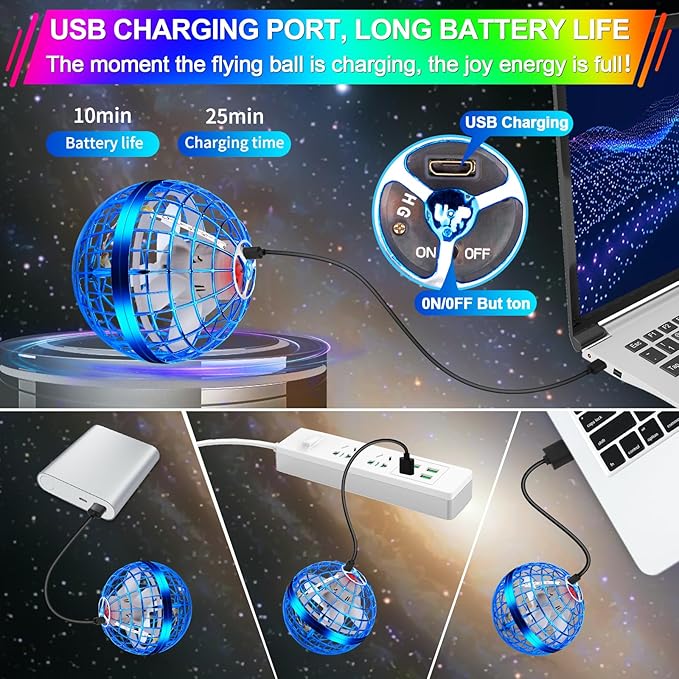 Flying Orb Ball Toy,2025 Upgraded Parachute LED,Magic Hand Controlled Flying Gravity Ball,Cosmic Globe Boomerang,Cool Christmas Birthday Gift for 6 7 8 9 10+ Year Old Boys Girls-Blue & Purple