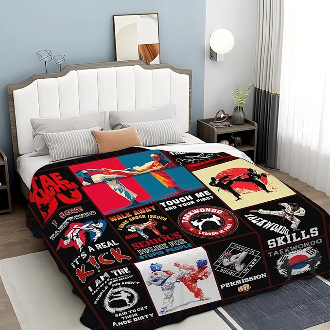 Taekwondo Blanket for Mens, Taekwondo Korea Fleece Blanket Gifts for Boys Girls, Warm Cozy Soft Flannel Stuff for Bed Sofa Couch 80" x 60"