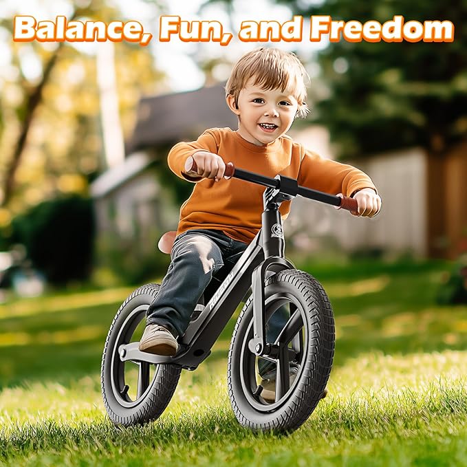 Ridego 14 Inch Balance Bike for Kids 3-6 Year Old,Lightweight Kids Bike with Adjustable Seat, Push Bicycle with Air Rubber Tires，Ride-on Toys Birthday Gift