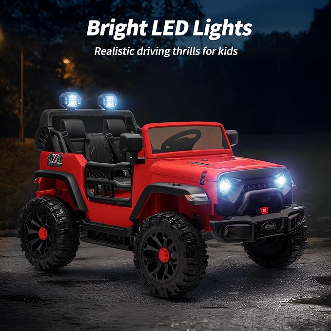 2 Seater Ride on Car Toy, 24V 4WD Electric Car for Kids 4-8 with Remote Control, 4x200W Motors, Capacity 150 lb - Red