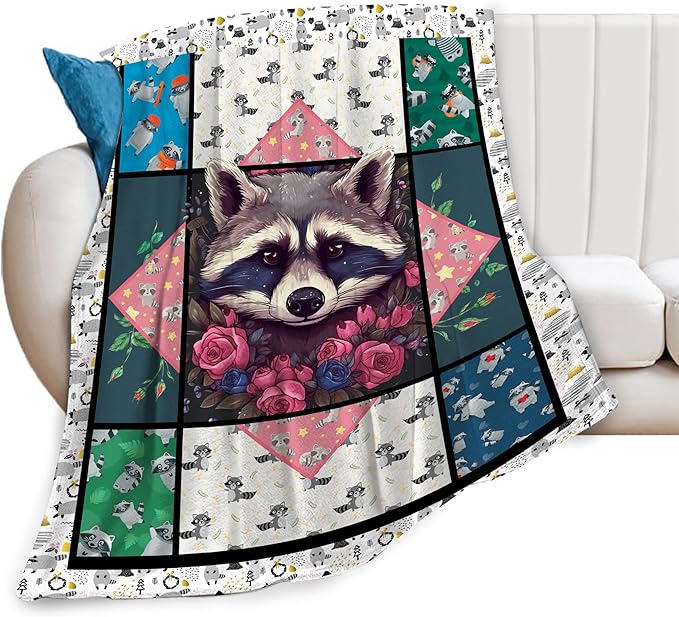 Raccoon Blanket Cute Raccoon Throw Blanket Ultra Soft Cozy Fleece Gift Fuzzy Plush Bedding Blankets for Kids Teens Adults Girls Boys Women Men 60"x50"