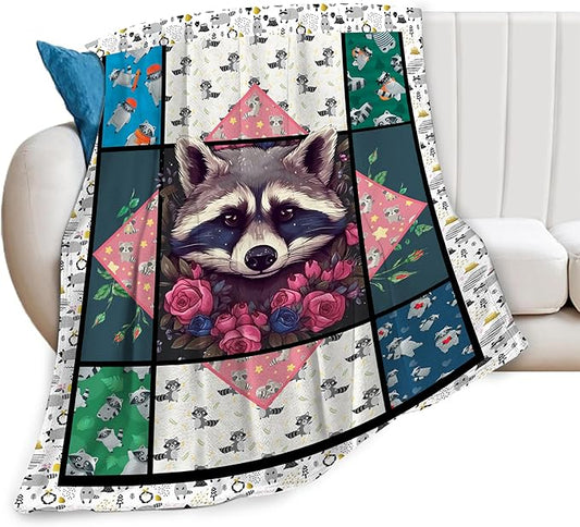 Raccoon Blanket Cute Raccoon Throw Blanket Ultra Soft Cozy Fleece Gift Fuzzy Plush Bedding Blankets for Kids Teens Adults Girls Boys Women Men 50"x40"