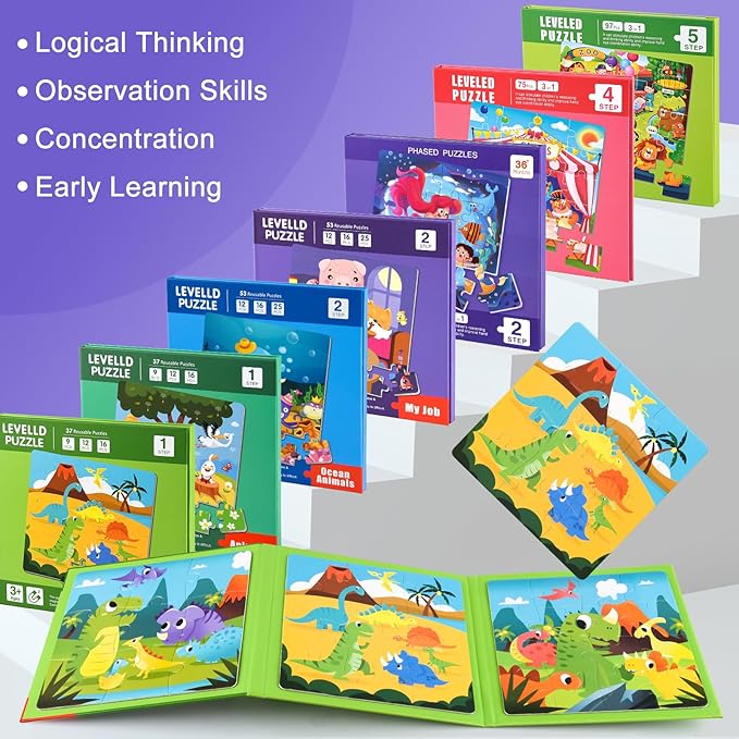 ASTARON Magnetic Puzzles for Toddlers, 12-16-25 Pieces Hairdresser/Doctor/Chef Learning Magnet Puzzles for Road Trip, Educational Travel Toys Car Plane Activities for Kids, Kids Birthday Gifts