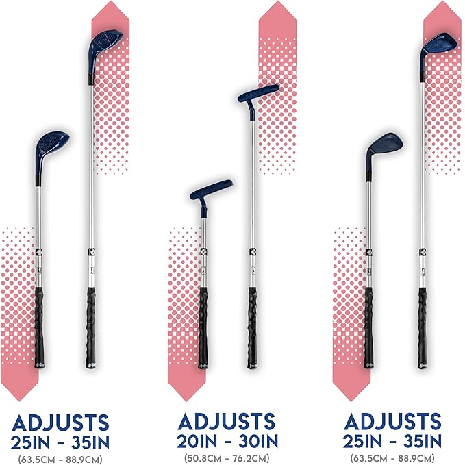 Franklin Sports PGA Tour Kids Golf Set - Youth Adjustable Plastic Golf Club Set - Kids Plastic Golf Set with Bag and Balls - Adjustable Length Clubs for Toddlers - Red & Blue