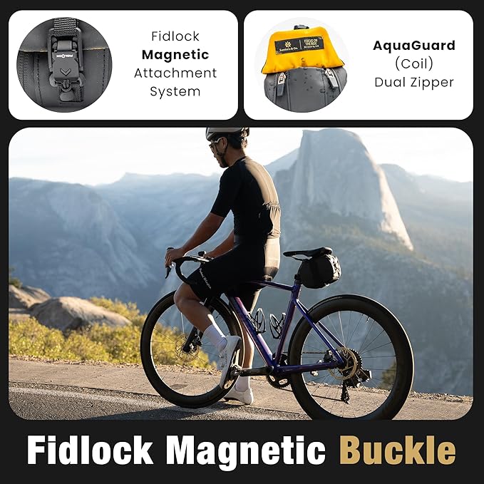 Lumiere & Co. Maximus Large Magnetic Bike Seat Bag – Quick-Attach Saddle Bag with AquaGuard Zippers, Secure Under-Seat Storage for Cycling Gear & Accessories (Black, Large)