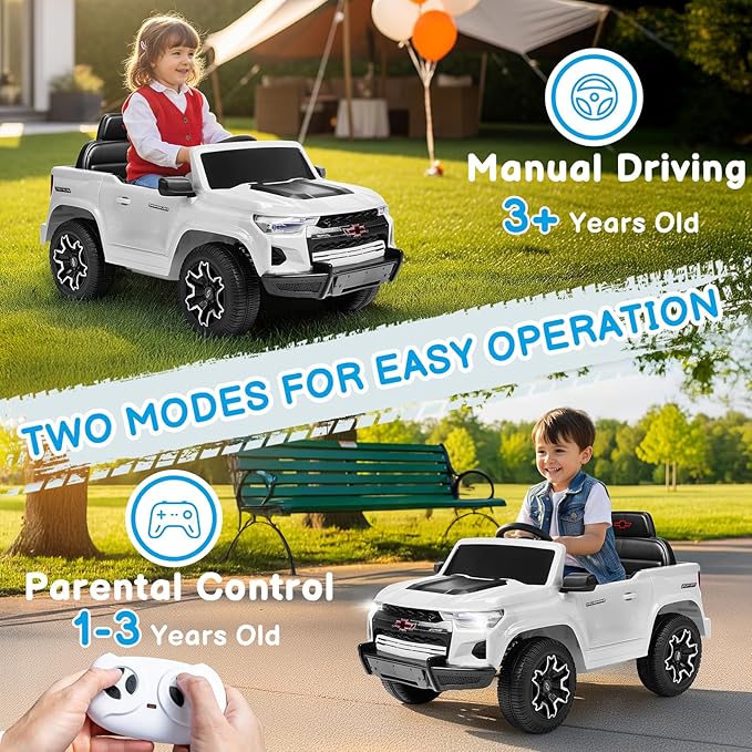 Winado Licensed Chevrolet Colorado Electric Car for Kids, 12V Ride on Toys for Toddlers with Remote Control, Battery Powered Electric Car Ride On Vehicle w/Bluetooth, Soft Start, LED Lights - White
