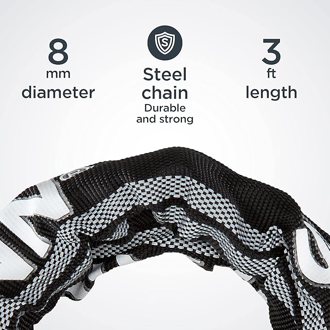 Schwinn Reflective Chain Key Lock for Bike, 3 feet x 8mm Anti Theft Bicycle Lock, Security Level 4
