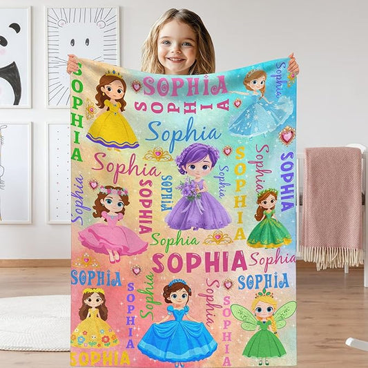 Custom Girl Blanket with Name Personalized Cute Pink Princess Blanket for Newborn Customized Soft Flannel Throw Blanket Gift for Toddler on Birthday Baby Shower Christmas