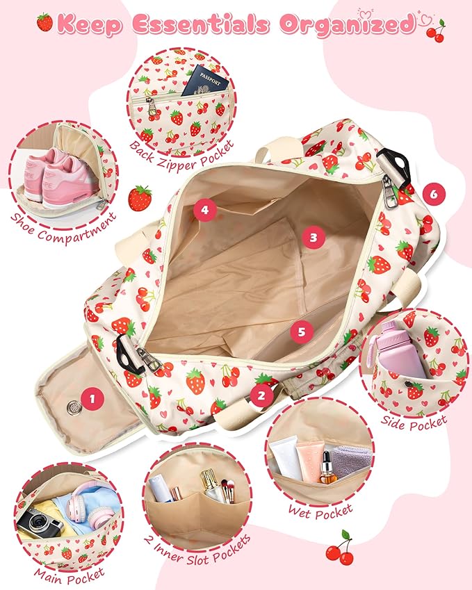 Tween Girls Gifts Trendy Stuff, Girl Gym Bag with Shoe Compartment, Preppy Thing for Kids, Personalized Weekender Overnight Bags with Makeup Pouch, Girly Gifts for Girl