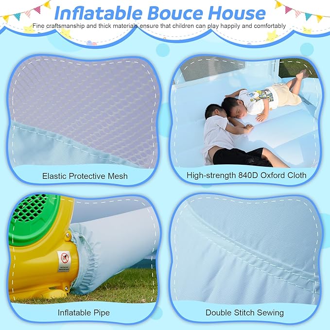 Kids Bounce House, Inflatable Bounce House with Ball Pit & Slide Toddler Indoor Bounce House Portable Fun House Outdoor Wet or Dry Bounce House with Blower for Party 9 * 9 * 7 FT (Blue)