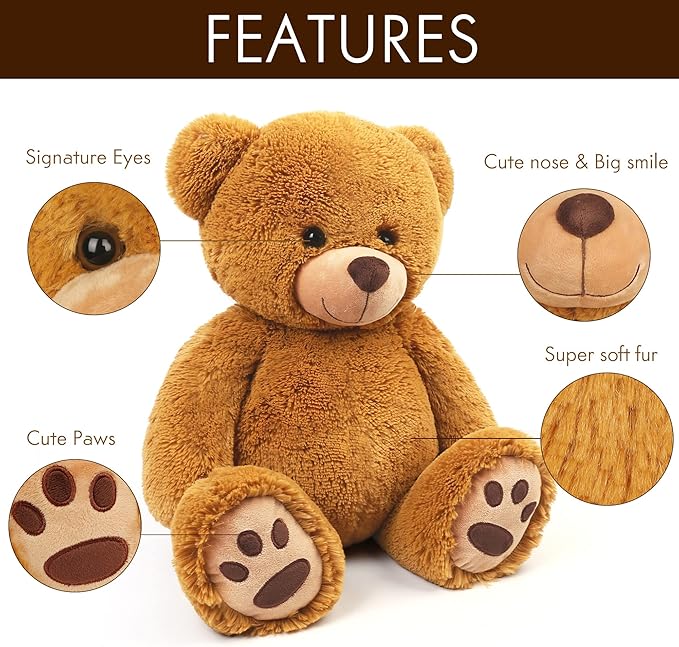 LotFancy Teddy Bear Stuffed Animals, 20 inch Brown Soft Cuddly Stuffed Plush Bear, Cute Stuffed Animals Toy with Footprints, Gifts for Kids Baby Toddlers on Baby Shower, Easter Decoration