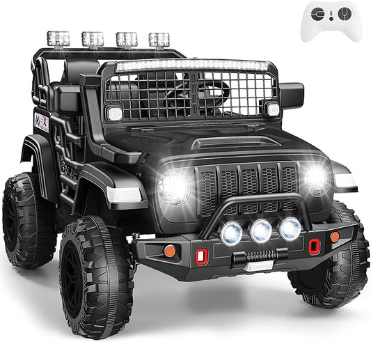 Hikole 24V 2 Seater Electric Ride on Toys Car for Kids 4-8, Remote Control, 2X200W Powered Wheels, 20'' Wide Seats, Sping Suspension, Bluetooth & Music, 110LBS MAX Load, LED Lights, 3 Speeds, Black