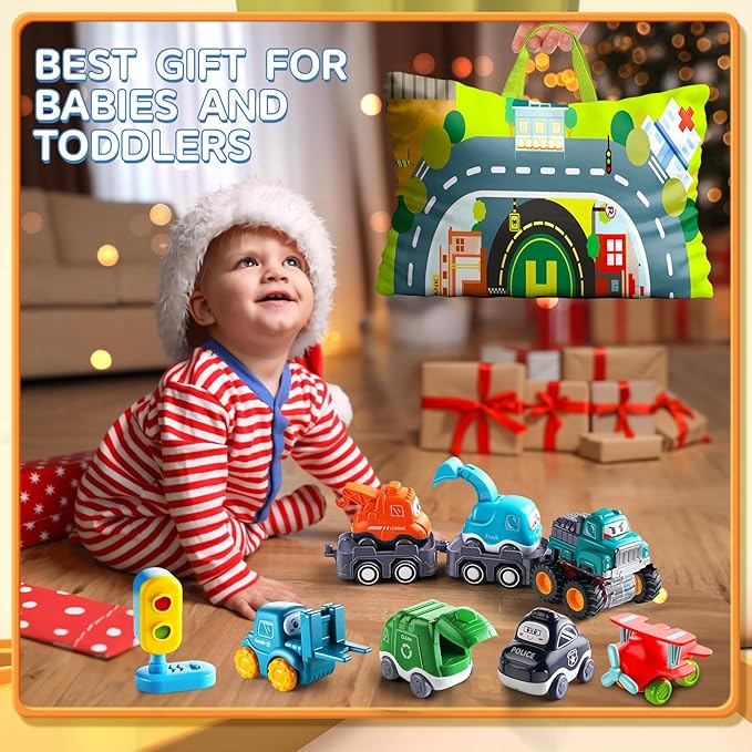 Big Cartoon Truck Car Toys for 1 Year Old Boy with Playmat/Storage Bag|Baby and Toddler Toys 12-18 Months & Age 1-2 with Trailor|1st Birthday Gift for 1 2 Year Old Boy