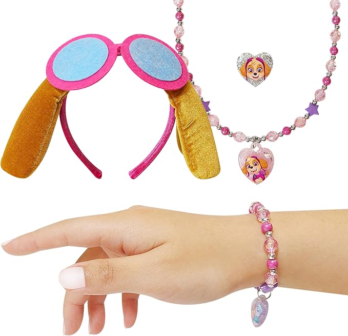 LUV HER Licensed PAW PATROL Headbands for Girls - Kids Jewelry - Dress Up Set All in one Giftable Box - Headband - Play Jewelry Set - 4pc (Toddler Headband, Necklace, Dress Up Bracelet, Ring) Ages 3+