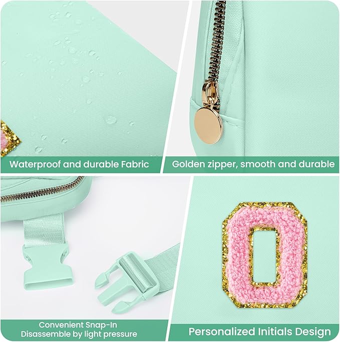 Birthday Gifts for Girls,Belt Bag Crossbody Bag for Girls Women Initial Waist Packs Teens Girl Fanny Pack,Personalized Accessories for Preppy Cute Stuff Gifts for Teens Kids (Green,O)