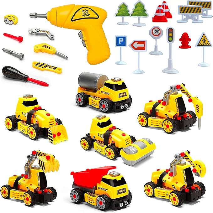 MOBIUS Toys 7-in-1 Take-Apart Truck Construction Set – STEM Building Toy w/Drill, Lights & Sounds – Buildable Dump Truck, Excavator & More - Educational Engineering Toy for Kids Ages 3–8