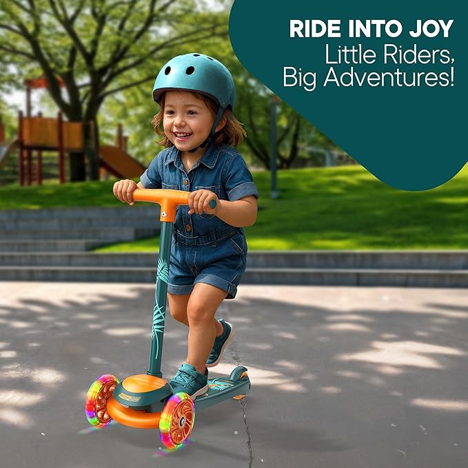 3 Wheel Scooter for Kids, Smooth Light Up LED Front Wheels, Wide Anti Slip Deck, Rear Foot Brake, Easy Lean to Steer Maneuvering, Indoor & Outdoor Ride On Toys for Ages 2 Up