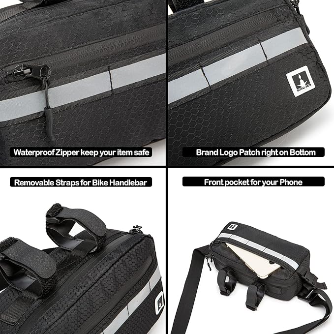 Waterproof Handlebar Bag for Kids Bikes, Convertible Crossbody Bag (Black)