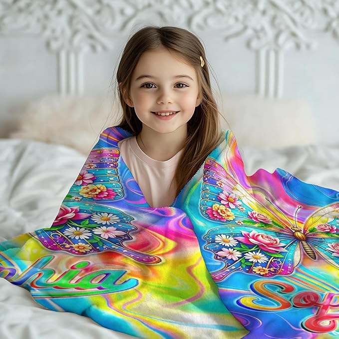 Custom Baby Girl Blanket with Name Personalized Soft Throw Blanket Gift for Newborn, Toddler, Teens to Adult for Birthday, Baby Shower, Christmas (Girl-02)