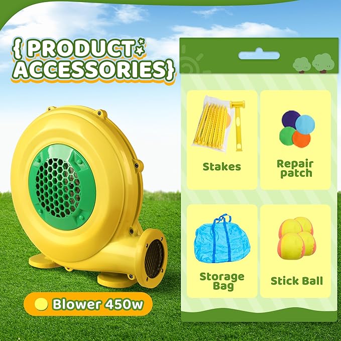 Inflatable Bounce House for Kids with Blower, Bouncy Jumping Castle with Slide, Large Bounce Area Cute Theme Thick and Durable for Outdoor Indoor Play