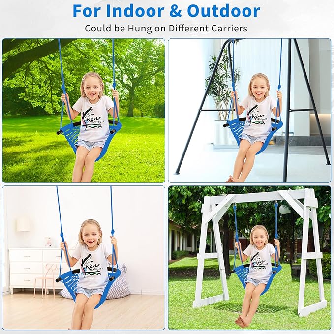 Hi-Na Kids Swing for Swing Set, Heavy Duty Rope Swings with Snap Hooks and Straps, 440LBS Capacity, Toddler Swing Seat for Indoor Porch, Outdoor Playground, Tree, Blue