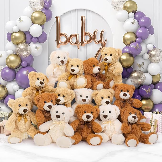 MaoGoLan 15 Pack Teddy Bears Bulk for Baby Shower, 14 in Small Teddy Bear Plush Toy, Cute Stuffed Bears Bulk for Kids Girlfriend, Wholesale Small Bear for Wedding, Birthday, Christmas
