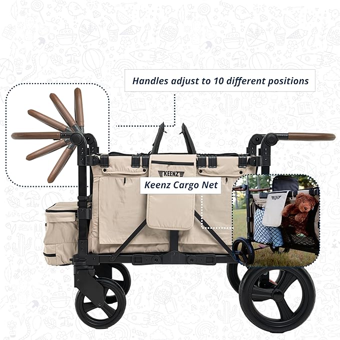 Keenz XC EVO - Luxury Comfort Stroller Wagon | Foldable 2 Passenger with Adjustable Canopy | Mocha