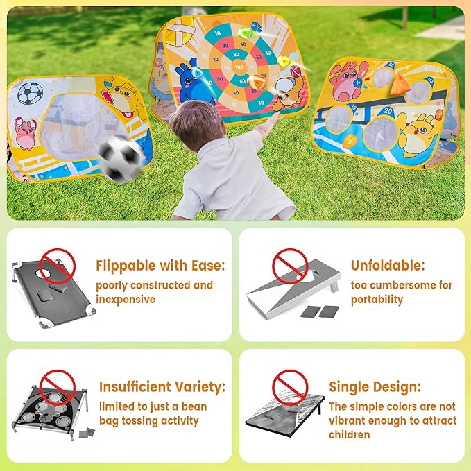 Giant 3 in 1 Bean Bag Toss Game for Kids, Toddler Outdoor Toss Toys for 2 3 4 5 6 7 8 Year Old Boys Girls, Family Party Supplies, Cornhole Party Carnival Games, Lawn Backyard Outside Birthday Gifts