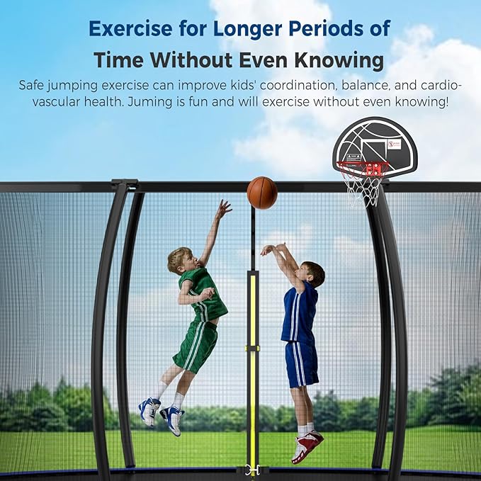 Tatub Large Trampolines Outdoor 10 12 14 15 16FT for Kids and Adults,Outdoor Recreational Pumpkin Trampolines with Curved Poles and Safety Enclosure Net, Basketball Hoop, Ladder